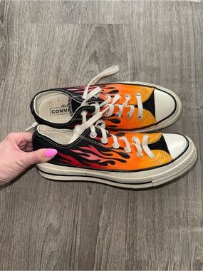 Converse  Black & Orange Flame Low-Top Sneakers